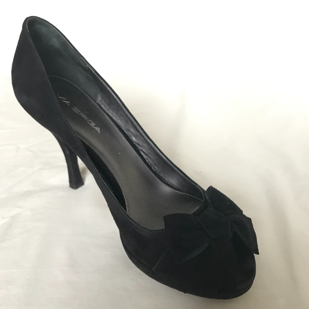 Via Spiga Black Velvet Pump with Bows